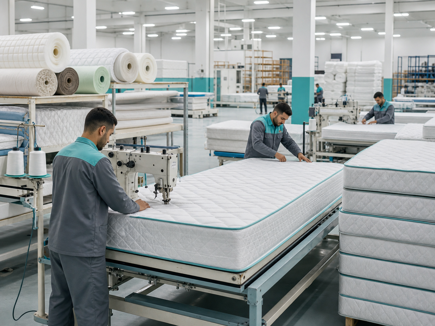 Atelier de fabrication de matelas Bolponj au Maroc